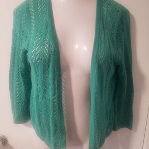 Elegant Teal Open Knit Cardigan